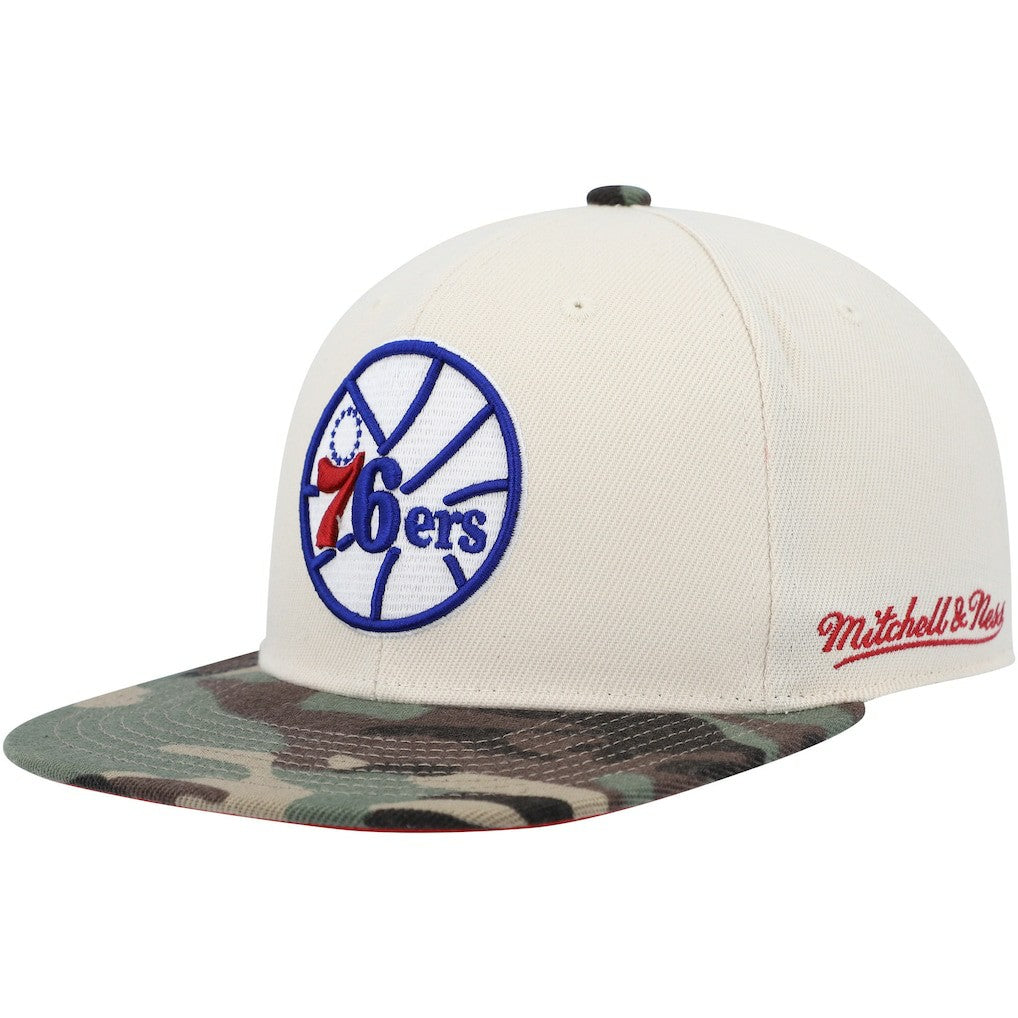 Philadelphia 76ers Hardwood Classics 1976 NBA All-Star Game Off White Camo Fitted Hat Cream/Camo | Mitchell & Ness Near Me