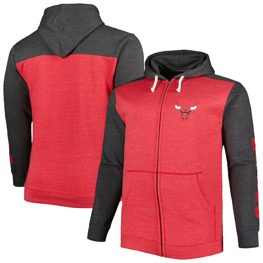 Chicago Bulls Big & Tall Down and Distance Full-Zip Hoodie Heathered Red/Heathered Black | Fanatics for sale