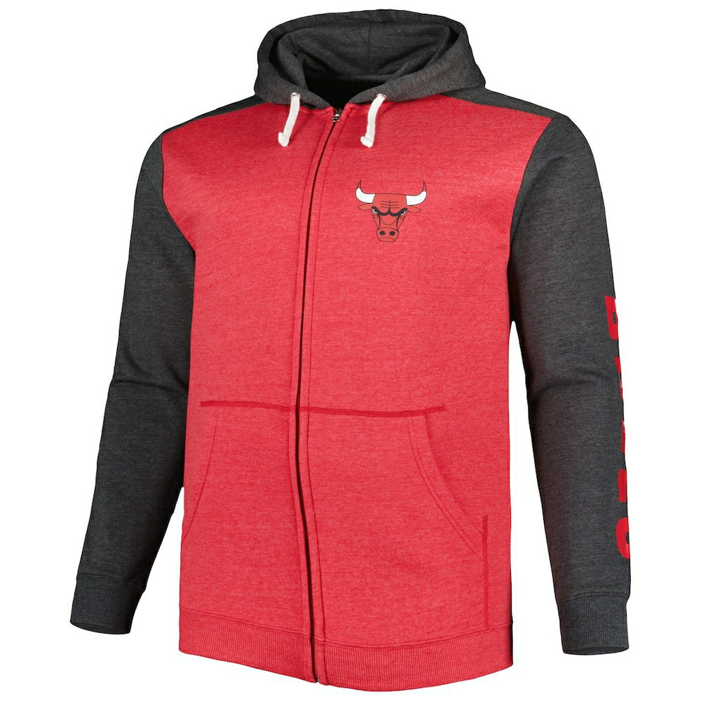 Chicago Bulls Big & Tall Down and Distance Full-Zip Hoodie Heathered Red/Heathered Black | Fanatics for sale