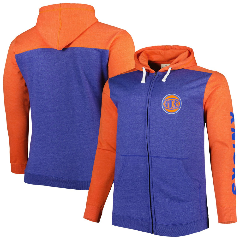 New York Knicks Big & Tall Down and Distance Full-Zip Hoodie Heathered Blue/Heathered Orange | Fanatics online