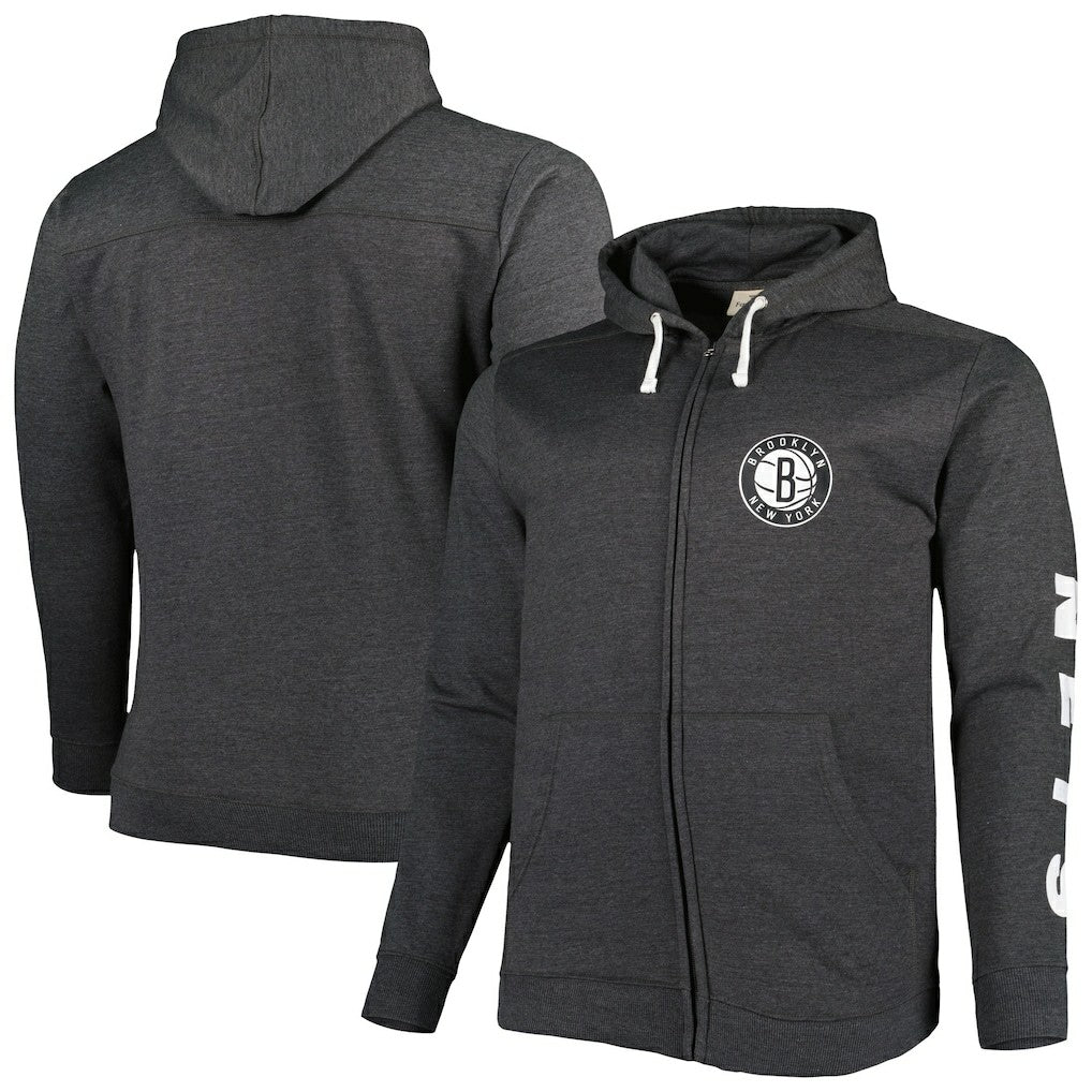 Brooklyn Nets Big & Tall Down and Distance Full-Zip Hoodie Heathered Black | Fanatics US