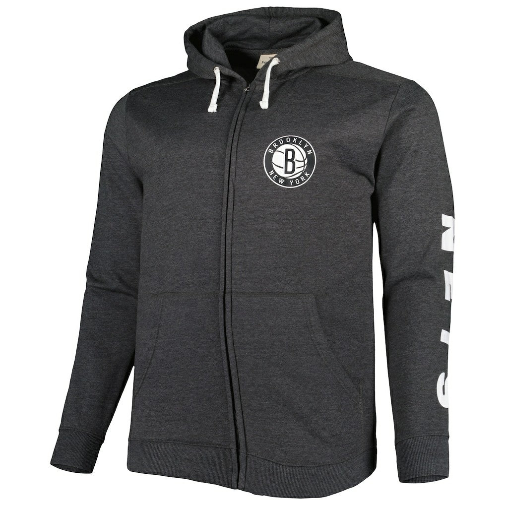 Brooklyn Nets Big & Tall Down and Distance Full-Zip Hoodie Heathered Black | Fanatics US