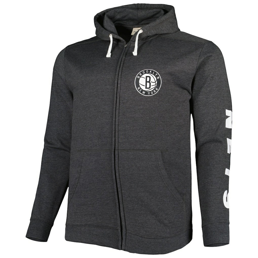 Brooklyn Nets Big & Tall Down and Distance Full-Zip Hoodie Heathered Black | Fanatics US