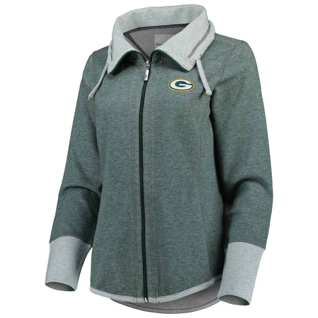 Green Bay Packers Women's Sport Sun Fade Full-Zip Sweatshirt Heathered Green
