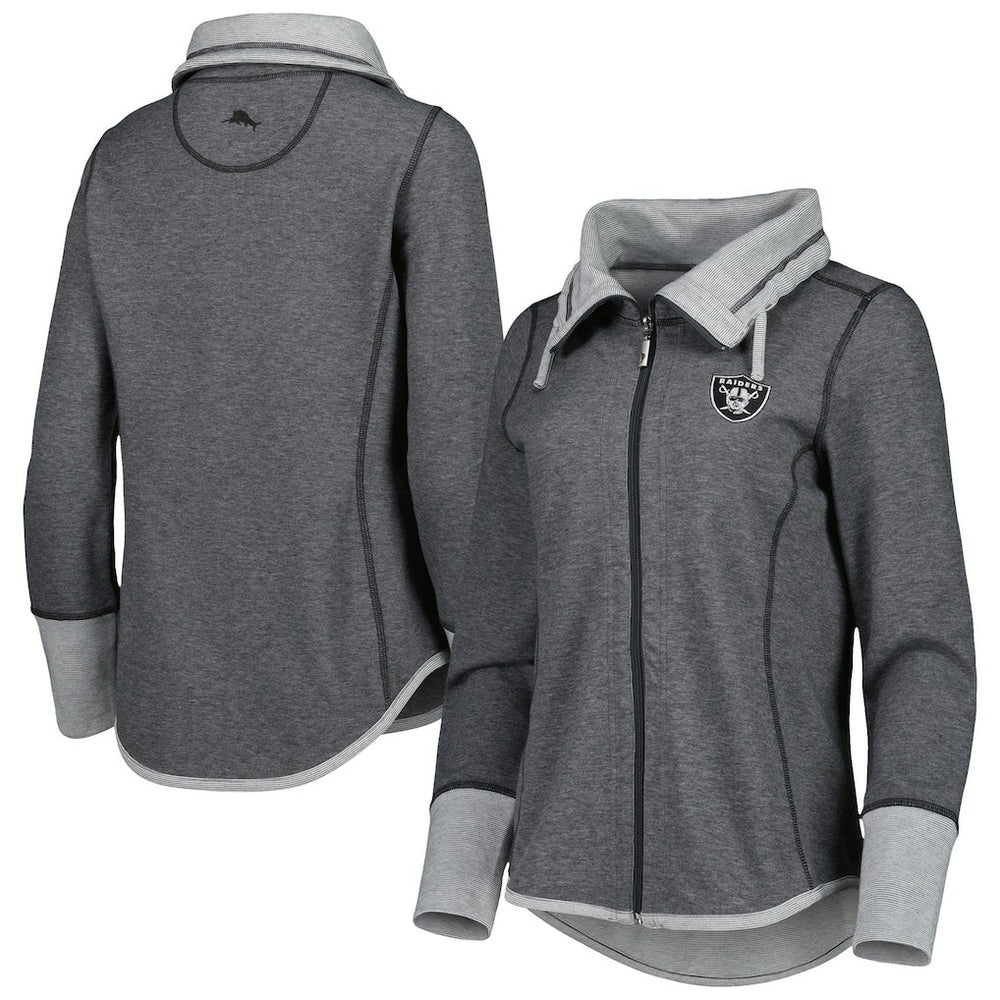 Las Vegas Raiders Women's Sport Sun Fade Full-Zip Sweatshirt Heathered Black