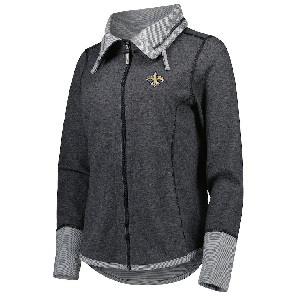 New Orleans Saints Women's Sport Sun Fade Full-Zip Sweatshirt Heathered Black