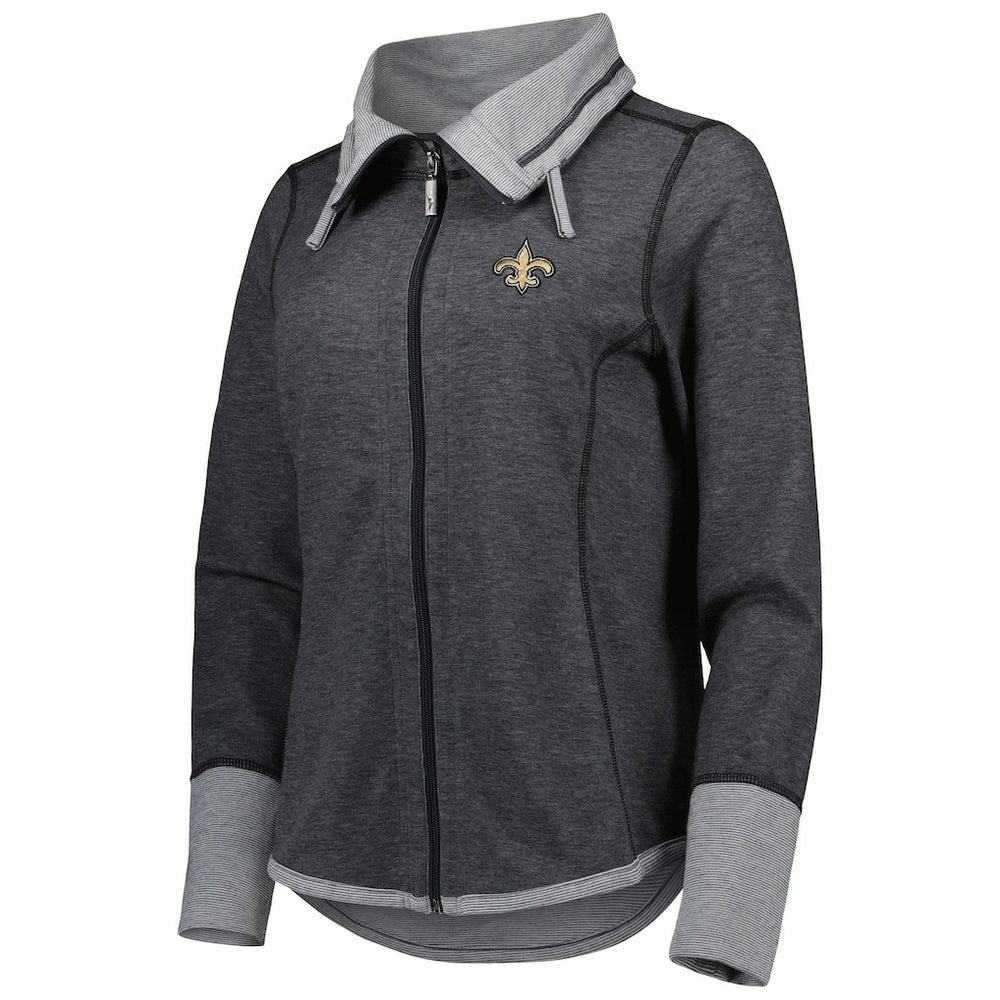 New Orleans Saints Women's Sport Sun Fade Full-Zip Sweatshirt Heathered Black