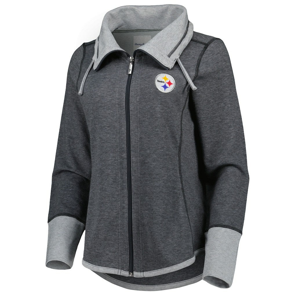 Pittsburgh Steelers Women's Sport Sun Fade Full-Zip Sweatshirt Heathered Black