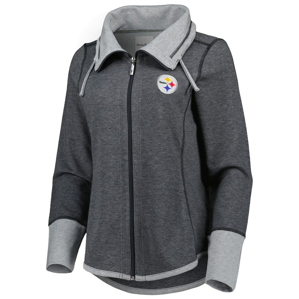 Pittsburgh Steelers Women's Sport Sun Fade Full-Zip Sweatshirt Heathered Black