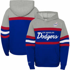 Los Angeles Dodgers Mitchell & Ness Youth Cooperstown Collection Head Coach Pullover Hoodie - Heather Gray/Royal - Mitchell & Ness on Sale