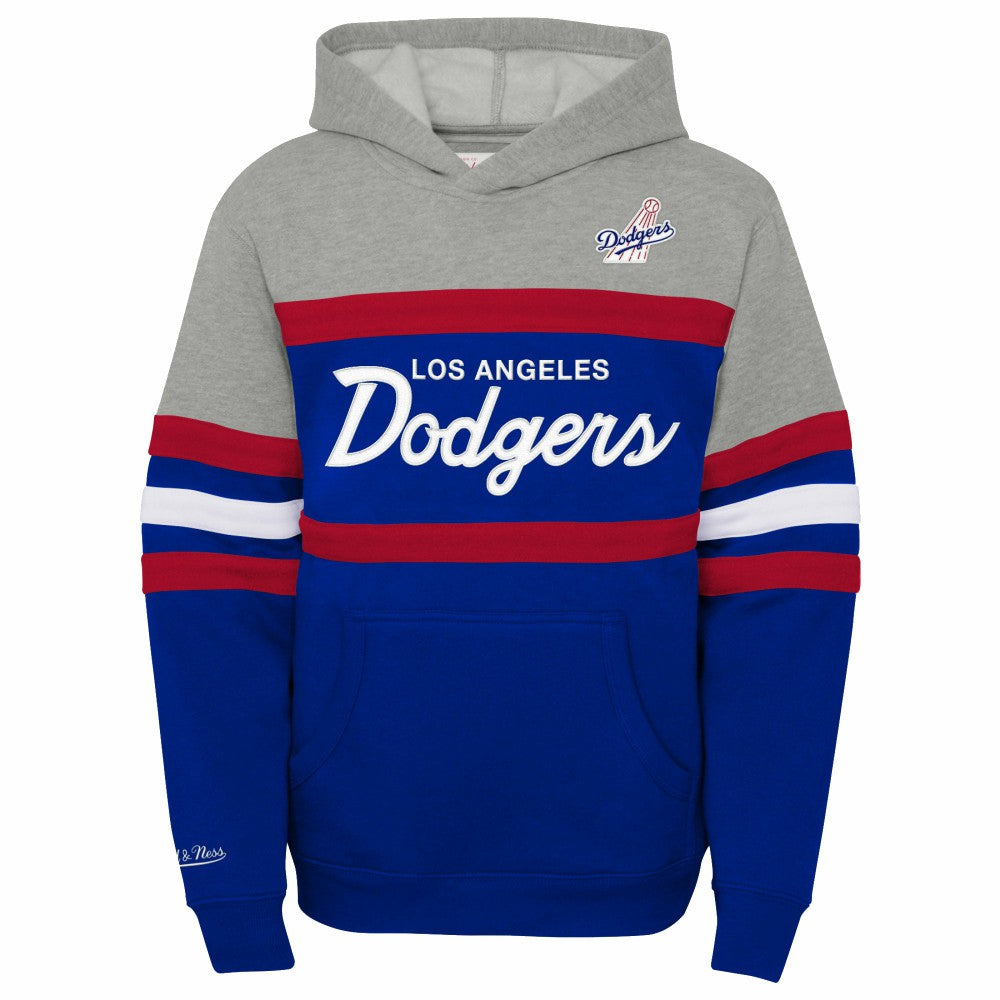 Los Angeles Dodgers Mitchell & Ness Youth Cooperstown Collection Head Coach Pullover Hoodie - Heather Gray/Royal - Mitchell & Ness on Sale