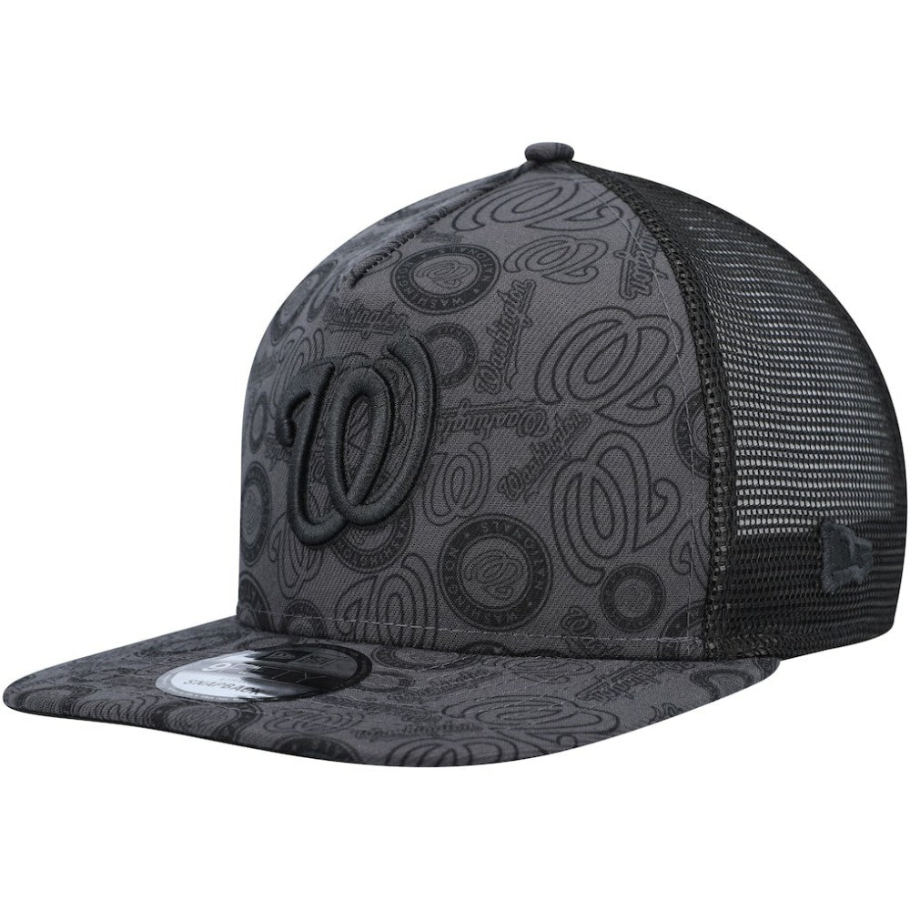 Washington Nationals New Era Repeat A-Frame 9FIFTY Trucker Snapback Hat - Black - New Era Sale