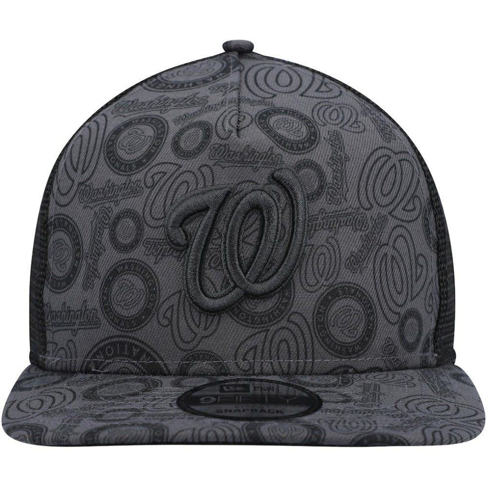 Washington Nationals New Era Repeat A-Frame 9FIFTY Trucker Snapback Hat - Black - New Era Sale