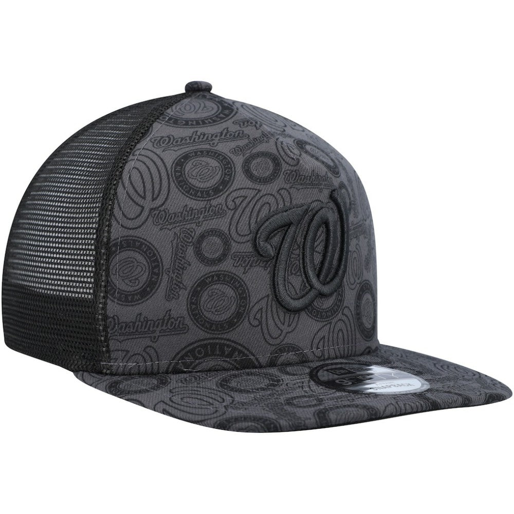 Washington Nationals New Era Repeat A-Frame 9FIFTY Trucker Snapback Hat - Black - New Era Sale