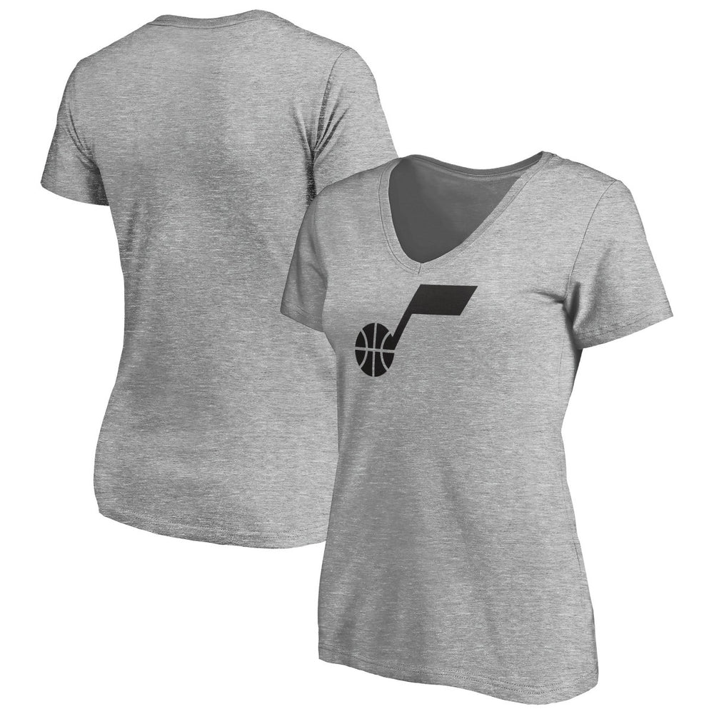 Utah Jazz Women's Primary Team Logo V-Neck T-Shirt Heathered Gray