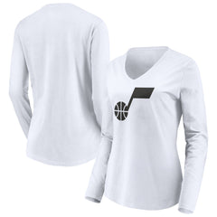 Utah Jazz Women's Primary Logo Team Long Sleeve V-Neck T-Shirt White
