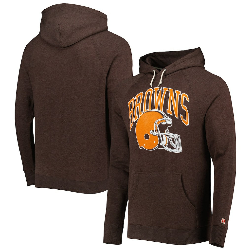 Cleveland Browns Homage Retro Helmet Tri-Blend Raglan Pullover Hoodie Brown