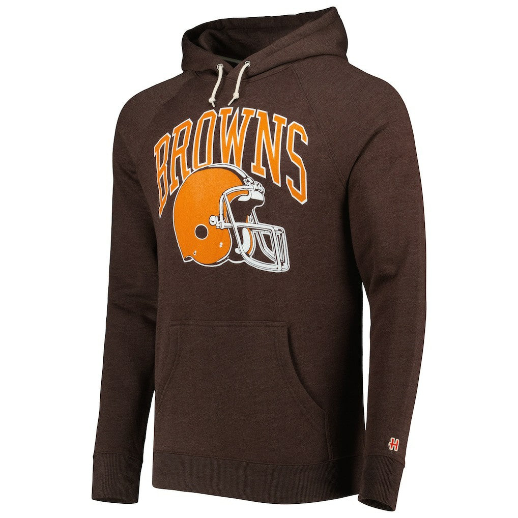 Cleveland Browns Homage Retro Helmet Tri-Blend Raglan Pullover Hoodie Brown
