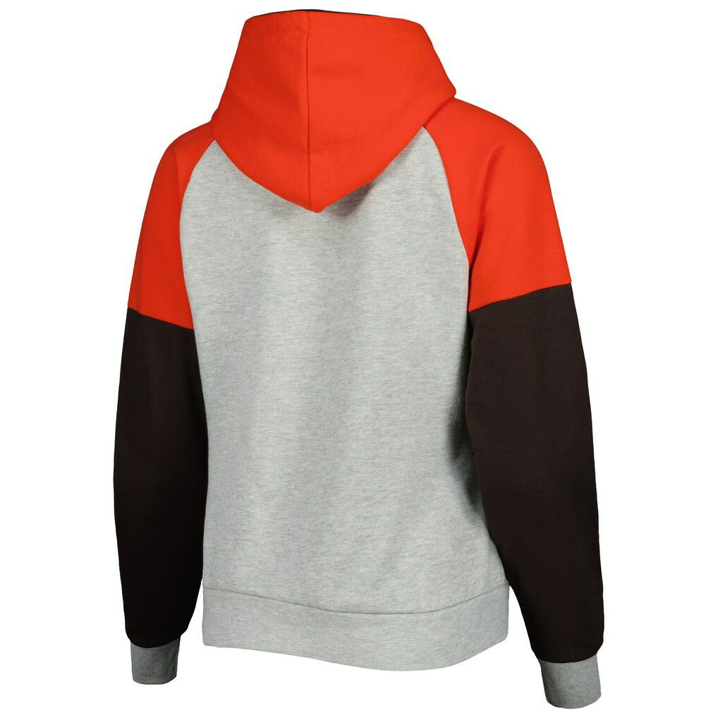 Cleveland Browns Antigua Women's Lightweight Jackpot Raglan Half-Zip Pullover Hoodie Heather Gray