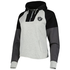 Las Vegas Raiders Antigua Women's Lightweight Jackpot Raglan Half-Zip Pullover Hoodie Heather Gray