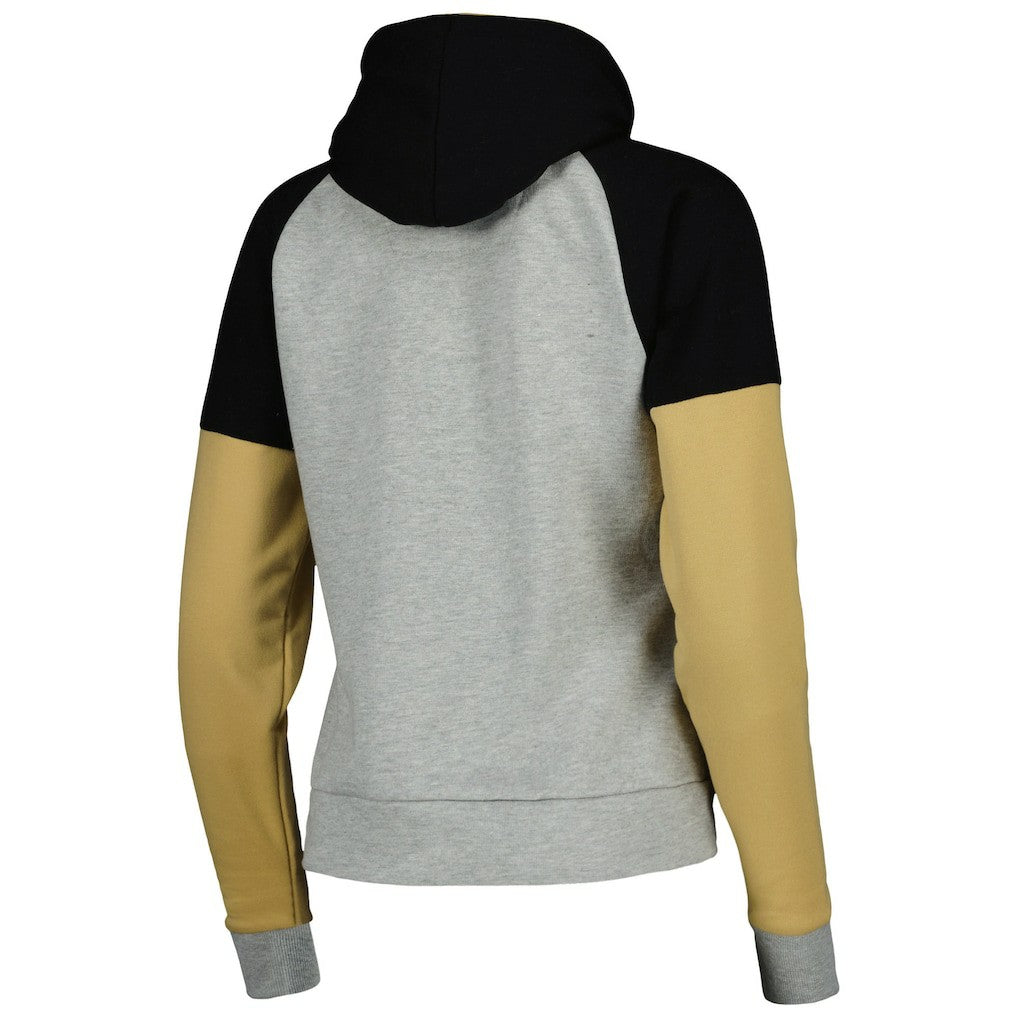 New Orleans Saints Antigua Women's Lightweight Jackpot Raglan Half-Zip Pullover Hoodie Heather Gray