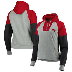 Tampa Bay Buccaneers Antigua Women's Lightweight Jackpot Raglan Half-Zip Pullover Hoodie Heather Gray