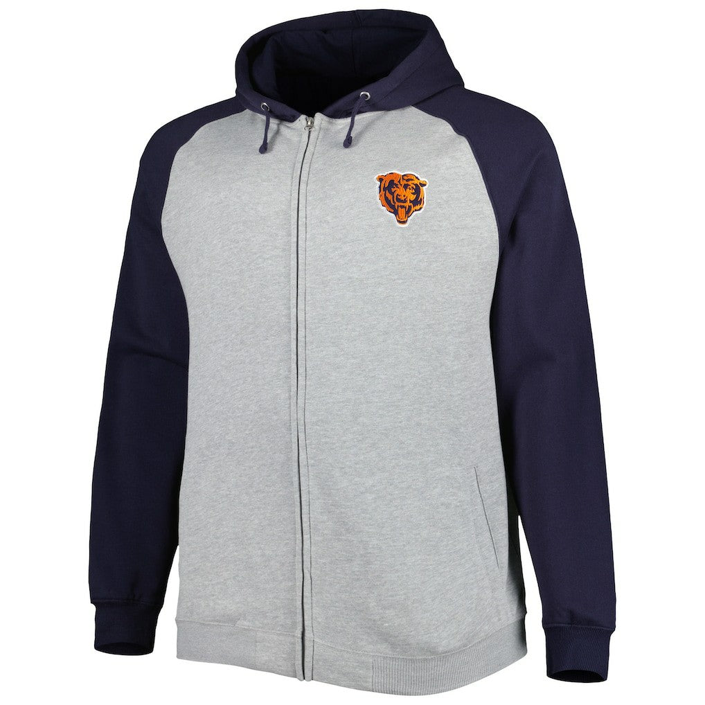 Chicago Bears Big & Tall Fleece Raglan Full-Zip Hoodie Jacket Heather Gray