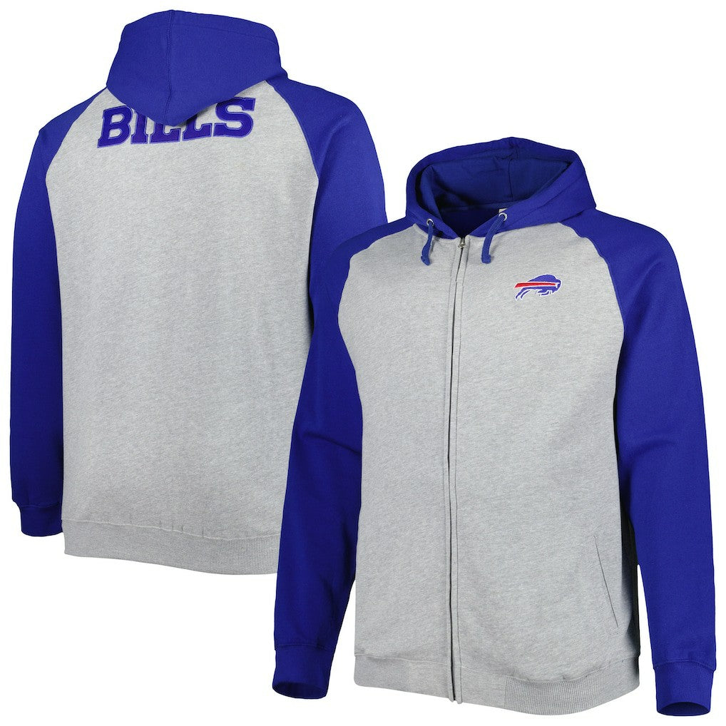 Buffalo Bills Big & Tall Fleece Raglan Full-Zip Hoodie Jacket Heather Gray