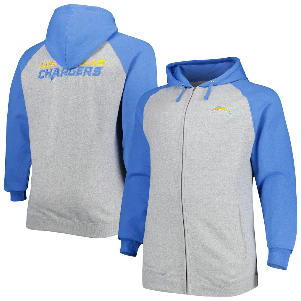 Fanatics Los Angeles Chargers Big & Tall Fleece Raglan Full-Zip Hoodie Jacket Heather Gray
