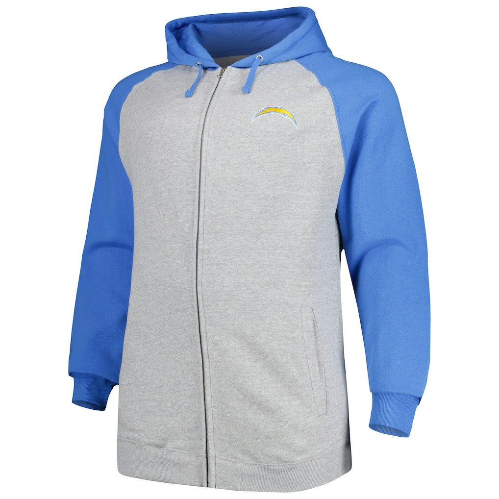 Fanatics Los Angeles Chargers Big & Tall Fleece Raglan Full-Zip Hoodie Jacket Heather Gray
