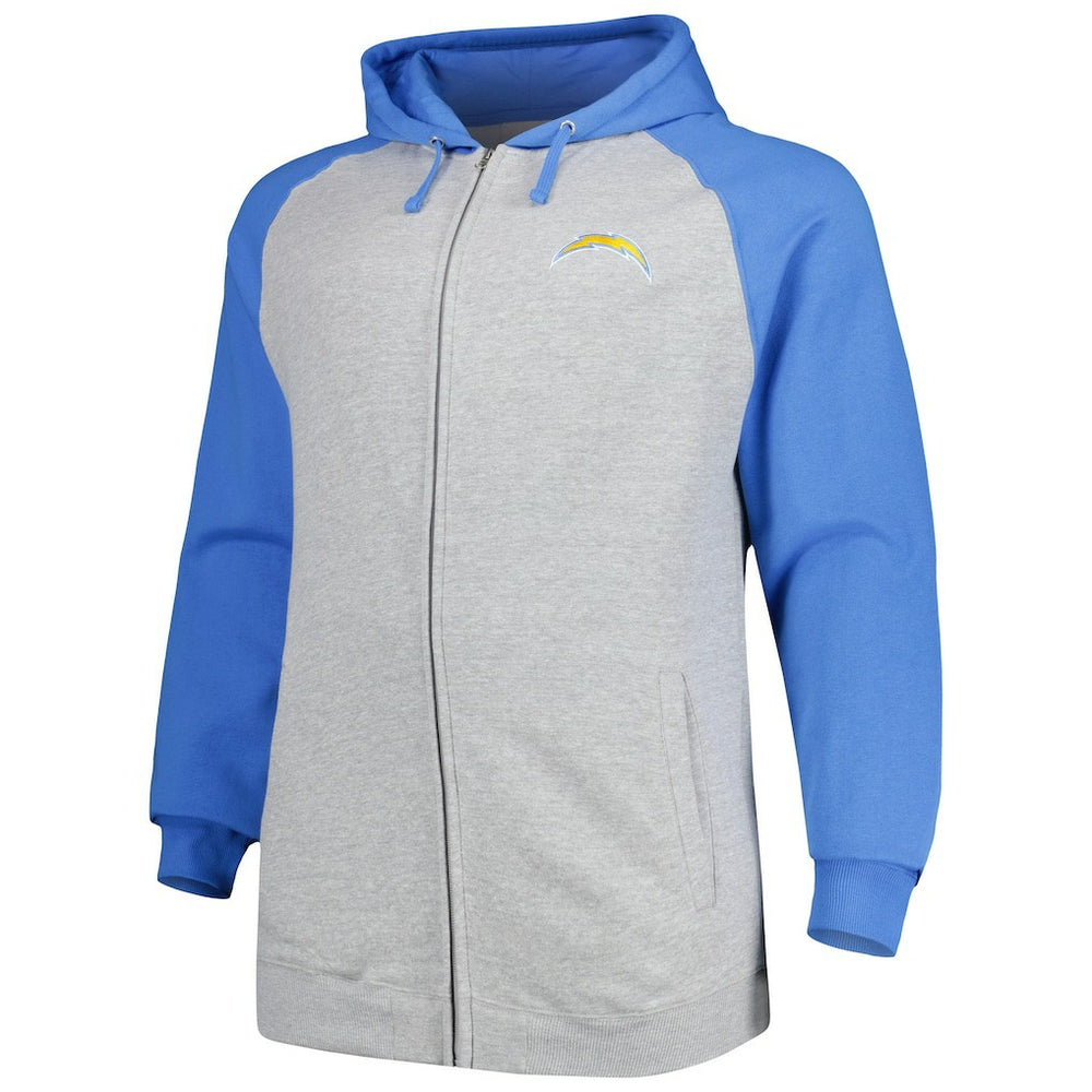 Fanatics Los Angeles Chargers Big & Tall Fleece Raglan Full-Zip Hoodie Jacket Heather Gray