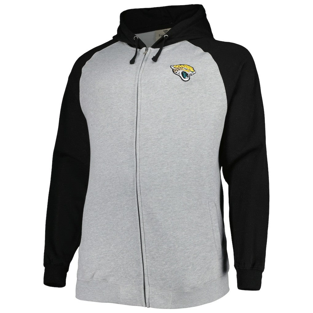 Jacksonville Jaguars Big & Tall Fleece Raglan Full-Zip Hoodie Jacket Heather Gray
