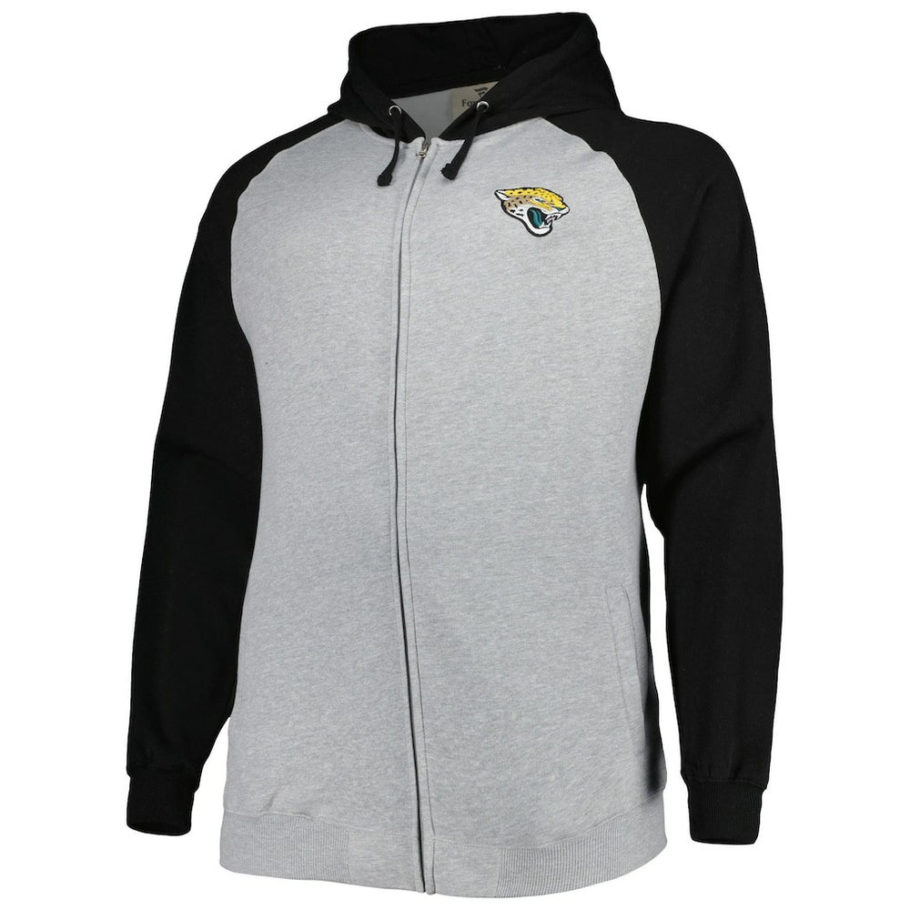 Jacksonville Jaguars Big & Tall Fleece Raglan Full-Zip Hoodie Jacket Heather Gray