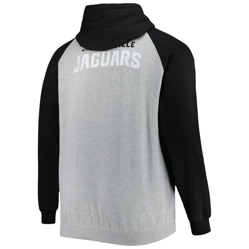 Jacksonville Jaguars Big & Tall Fleece Raglan Full-Zip Hoodie Jacket Heather Gray