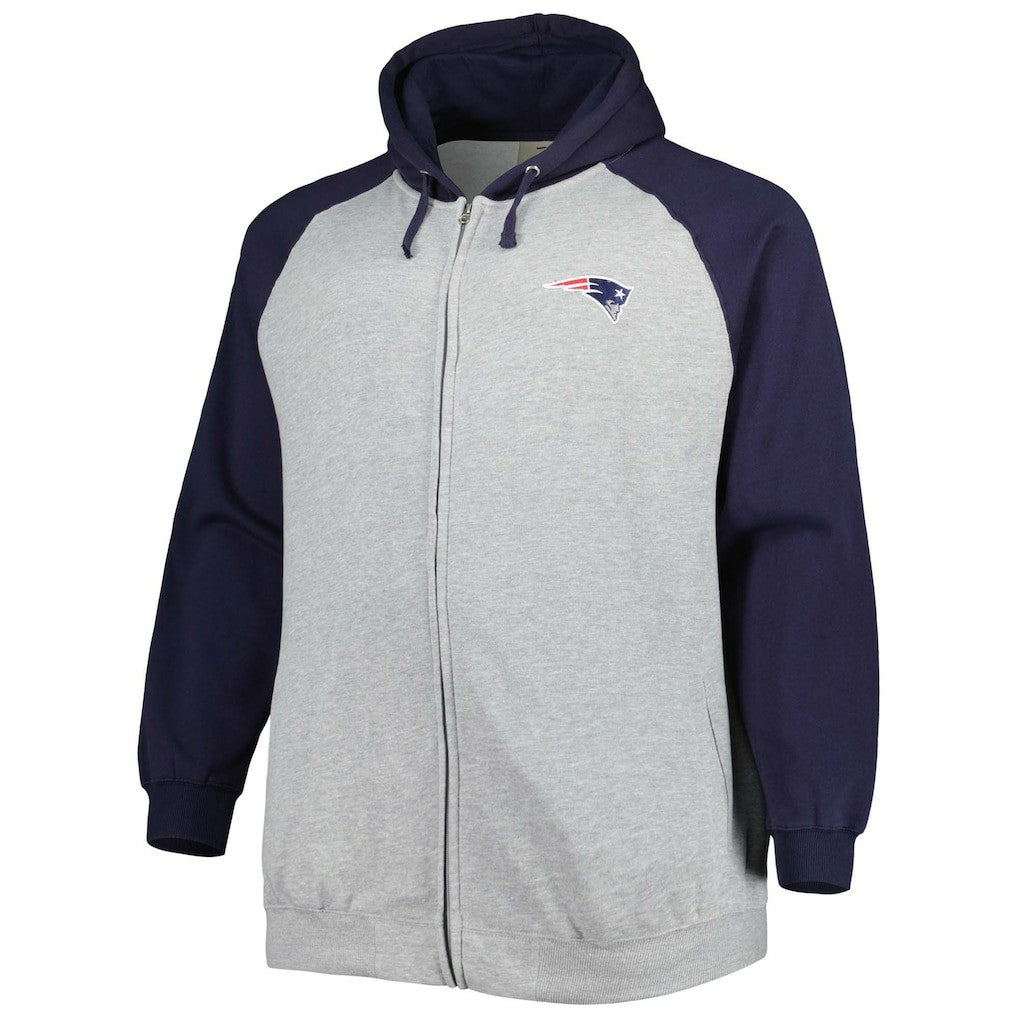 New England Patriots Big & Tall Fleece Raglan Full-Zip Hoodie Jacket Heather Gray