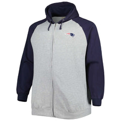 New England Patriots Big & Tall Fleece Raglan Full-Zip Hoodie Jacket Heather Gray
