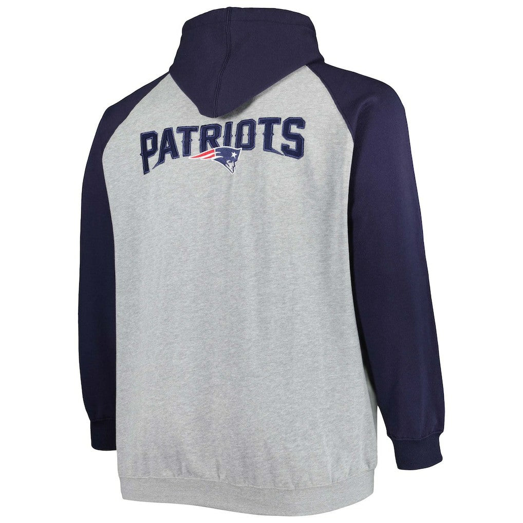 New England Patriots Big & Tall Fleece Raglan Full-Zip Hoodie Jacket Heather Gray
