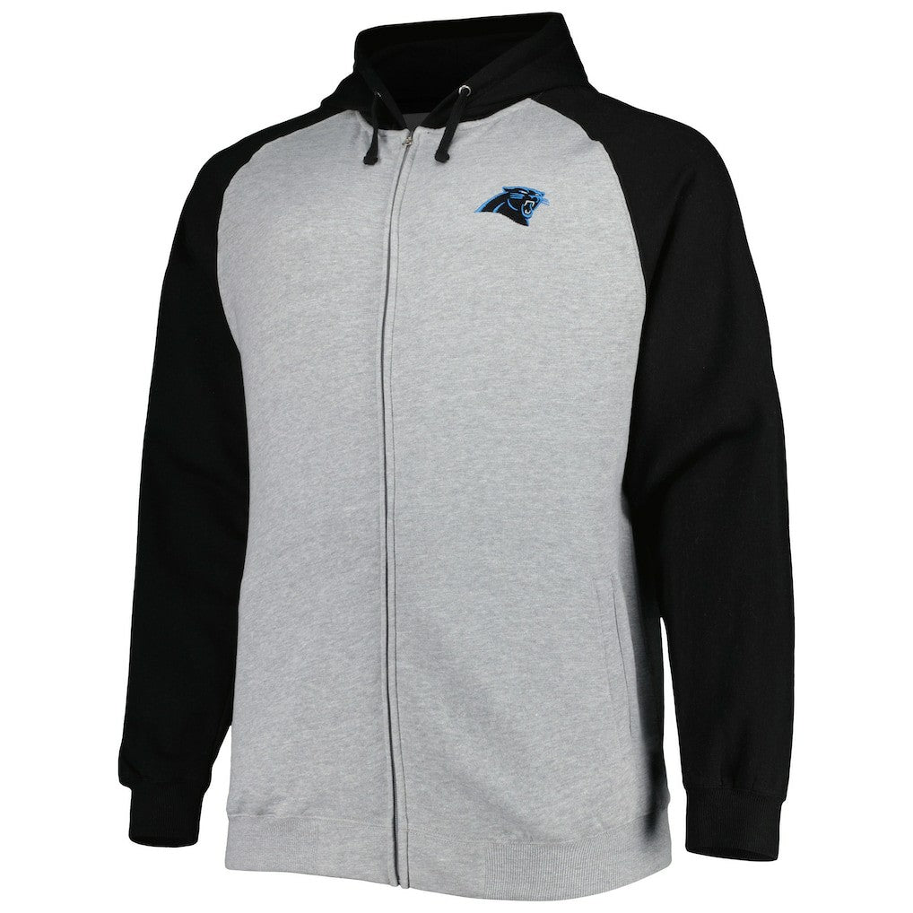 Carolina Panthers Big & Tall Fleece Raglan Full-Zip Hoodie Jacket Heather Gray