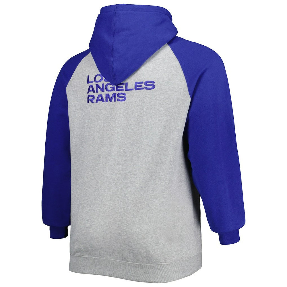 Los Angeles Rams Big & Tall Fleece Raglan Full-Zip Hoodie Jacket Heather Gray