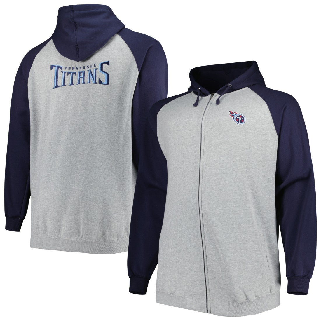 Tennessee Titans Big & Tall Fleece Raglan Full-Zip Hoodie Jacket Heather Gray