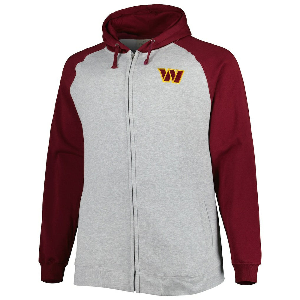Washington Commanders Big & Tall Fleece Raglan Full-Zip Hoodie Jacket Heather Gray