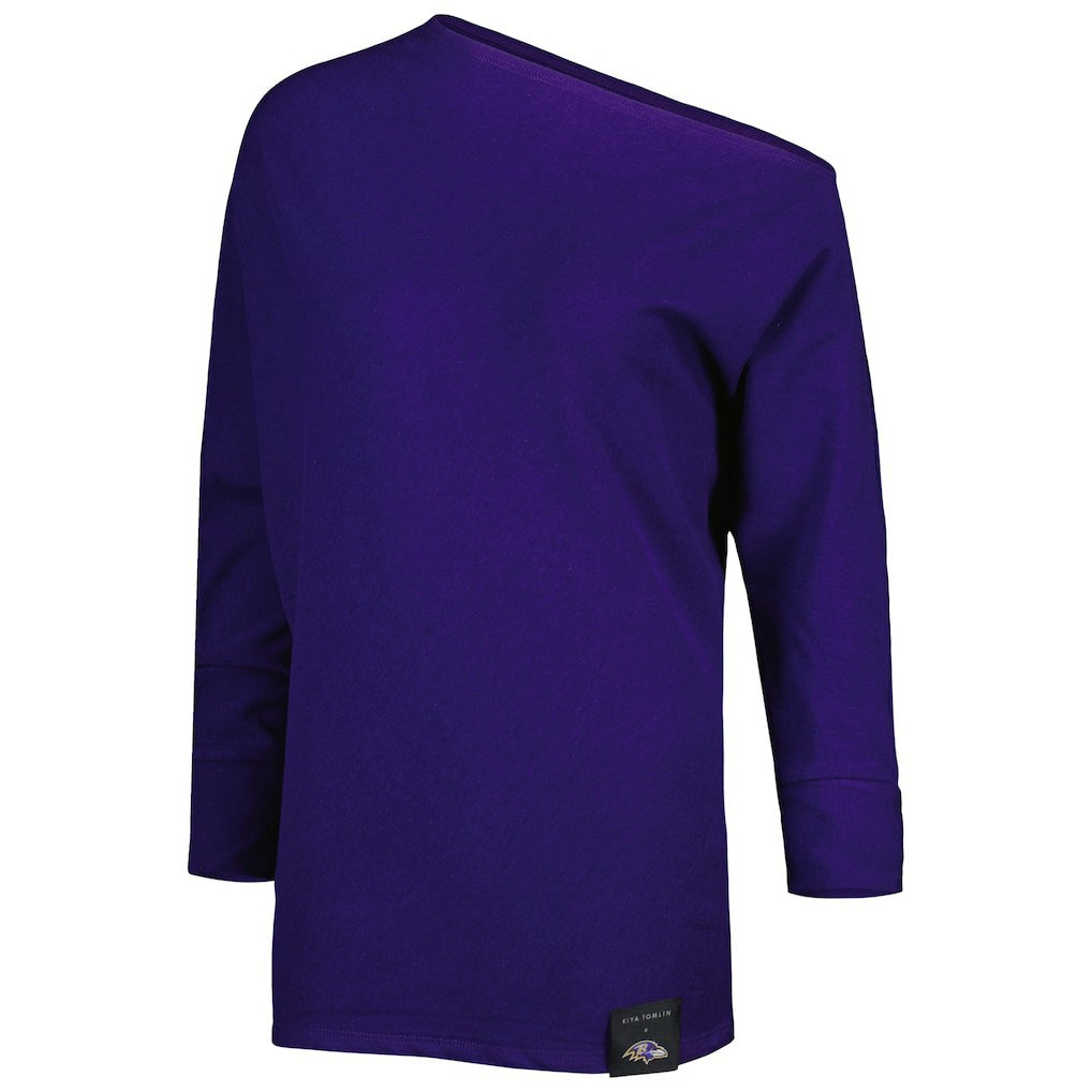 Baltimore Ravens KIYA TOMLIN Women's Twisted Tri-Blend Asymmetrical 3/4-Dolman Sleeve Sweatshirt Purple