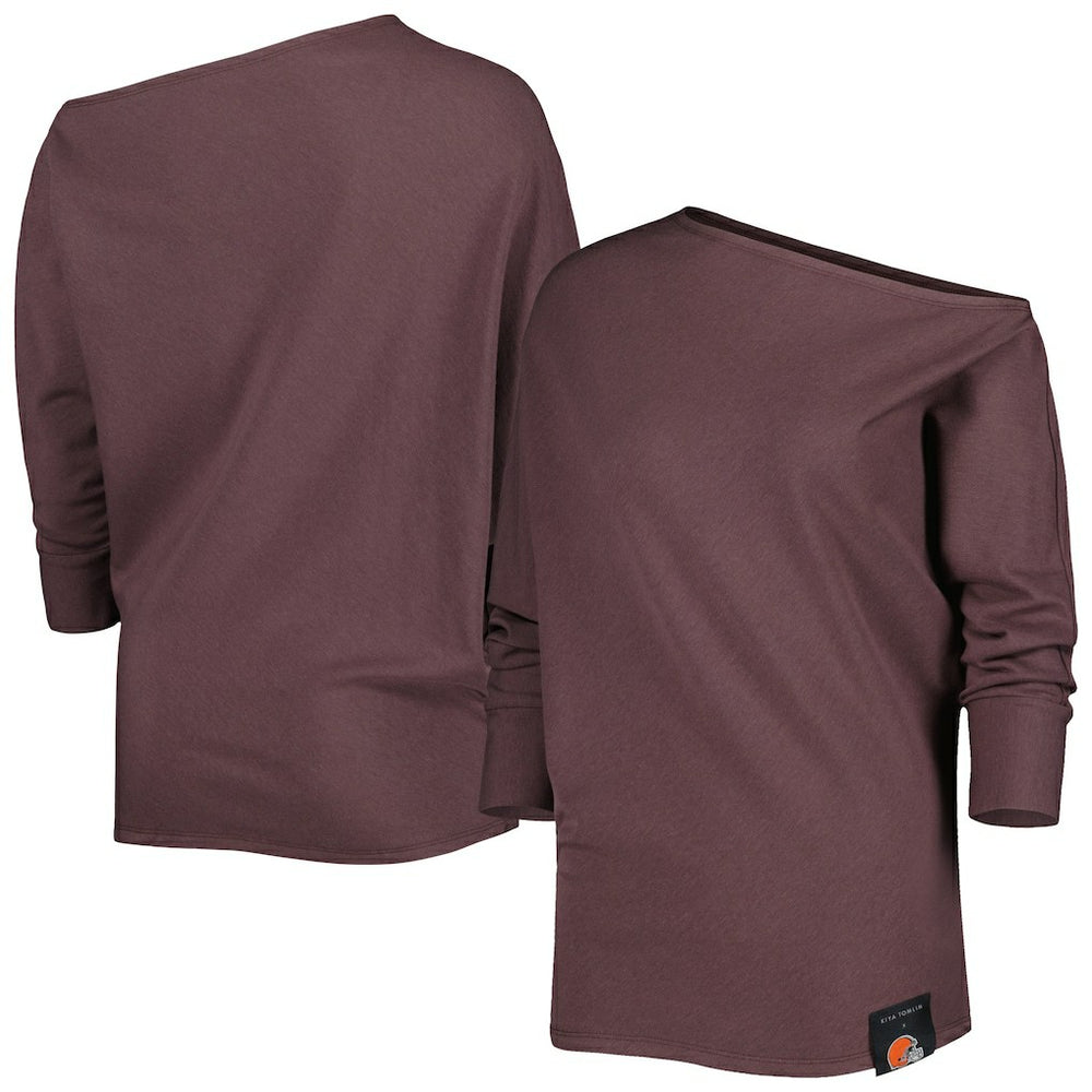 Cleveland Browns KIYA TOMLIN Women's Twisted Tri-Blend Asymmetrical 3/4-Dolman Sleeve Sweatshirt Brown