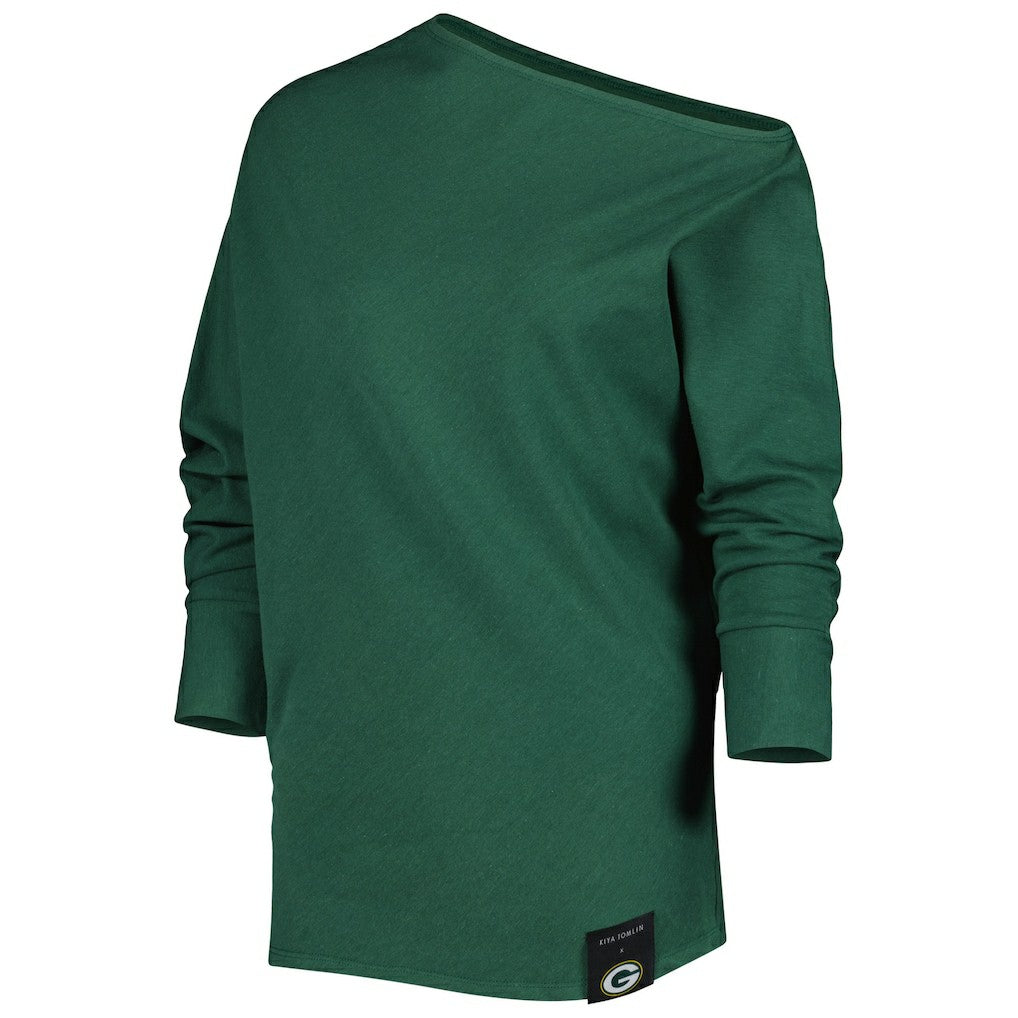 Green Bay Packers KIYA TOMLIN Women's Twisted Tri-Blend Asymmetrical 3/4-Dolman Sleeve Sweatshirt Green
