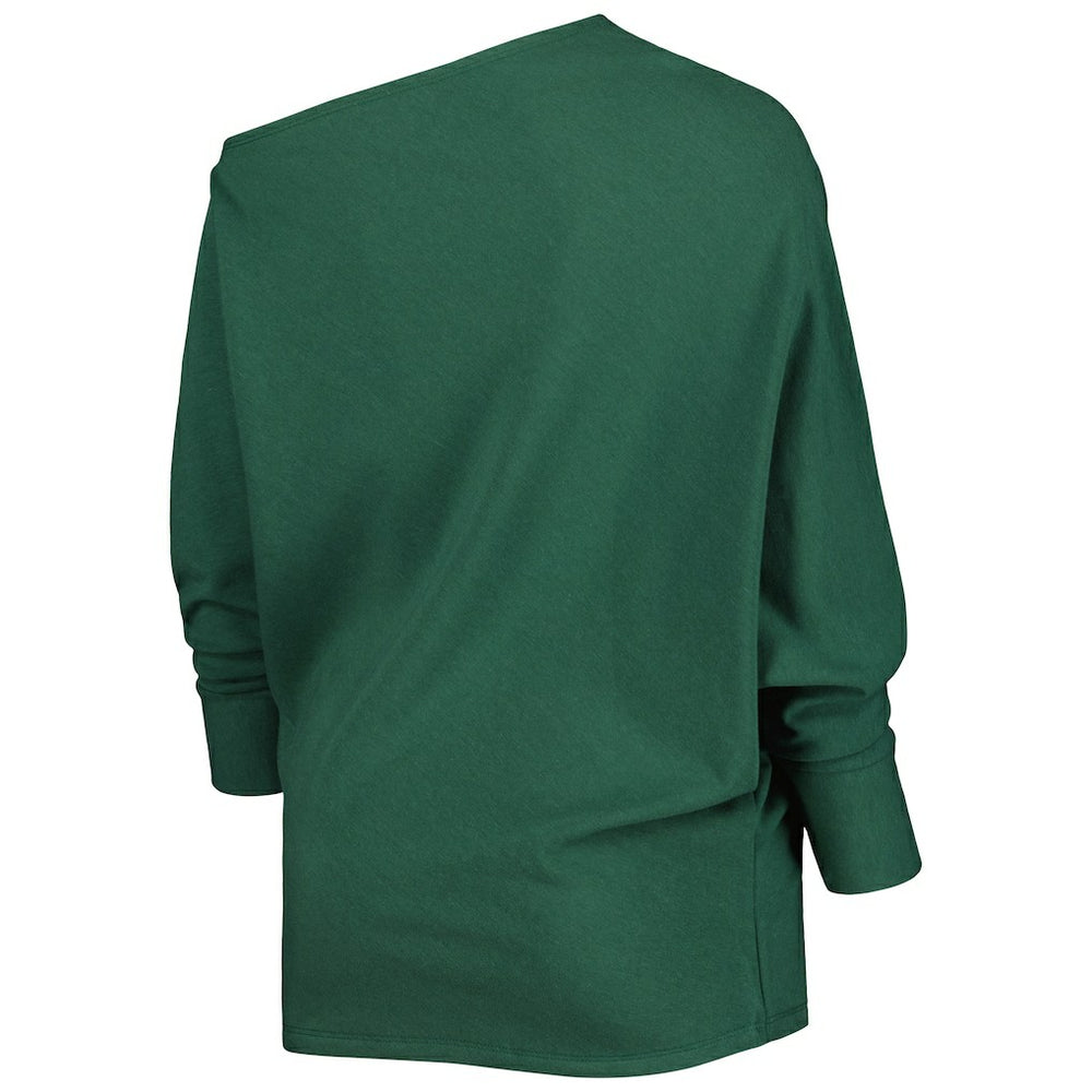 Green Bay Packers KIYA TOMLIN Women's Twisted Tri-Blend Asymmetrical 3/4-Dolman Sleeve Sweatshirt Green