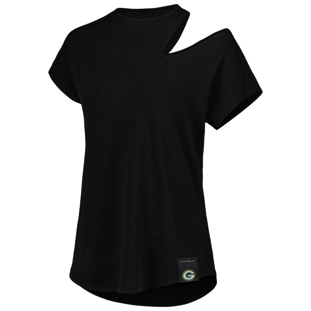 Green Bay Packers KIYA TOMLIN Women's Cut Out Tri-Blend Shirt Black