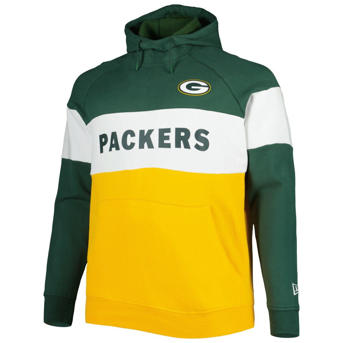Green Bay Packers New Era Big & Tall Current Team Colorblock Fleece Raglan Pullover Hoodie Green/Gold