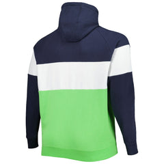 Seattle Seahawks New Era Big & Tall Current Team Colorblock Fleece Raglan Pullover Hoodie College Navy/Neon Green
