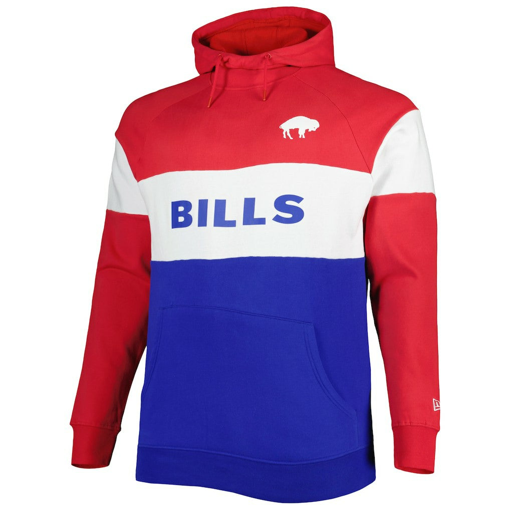 Buffalo Bills New Era Big & Tall Throwback Colorblock Fleece Raglan Pullover Hoodie Red/Royal