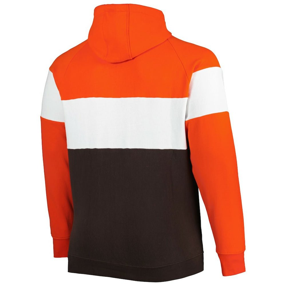 Cleveland Browns New Era Big & Tall Throwback Colorblock Fleece Raglan Pullover Hoodie Orange/Brown